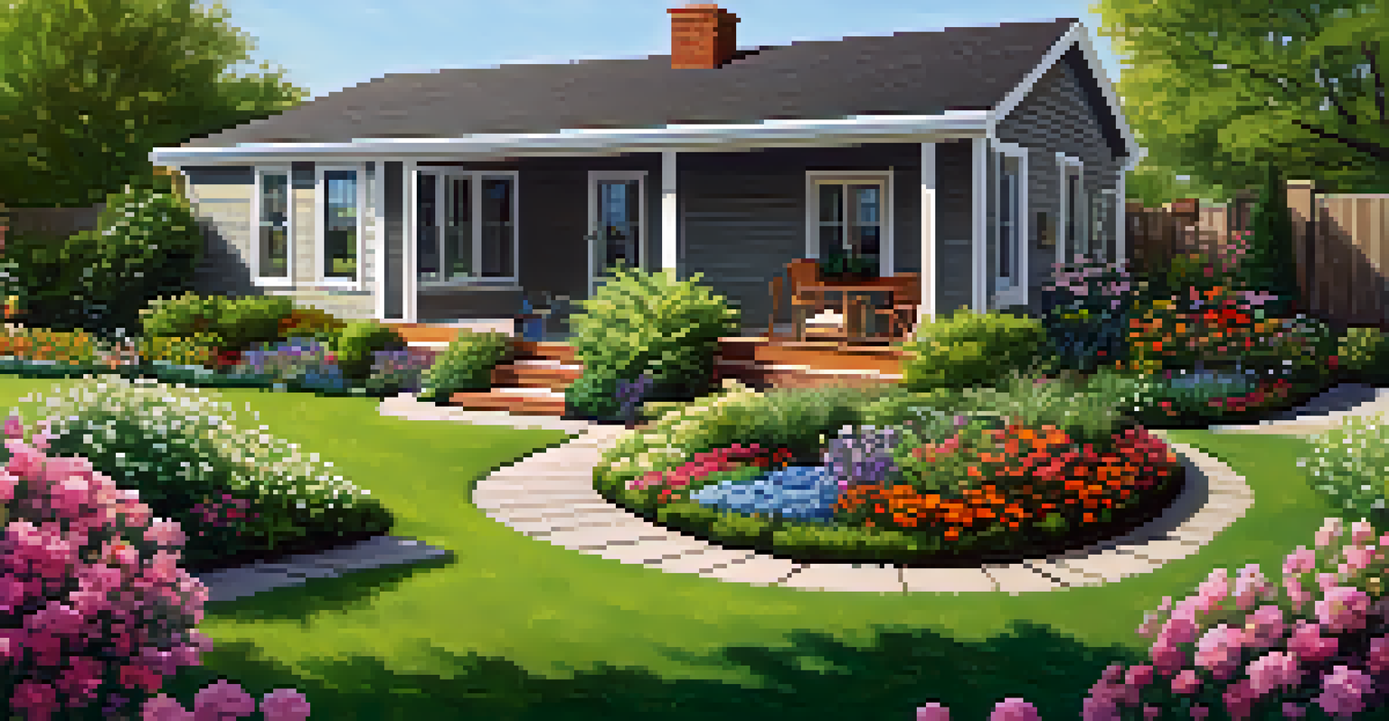 A vibrant spring garden with a family enjoying the outdoors.