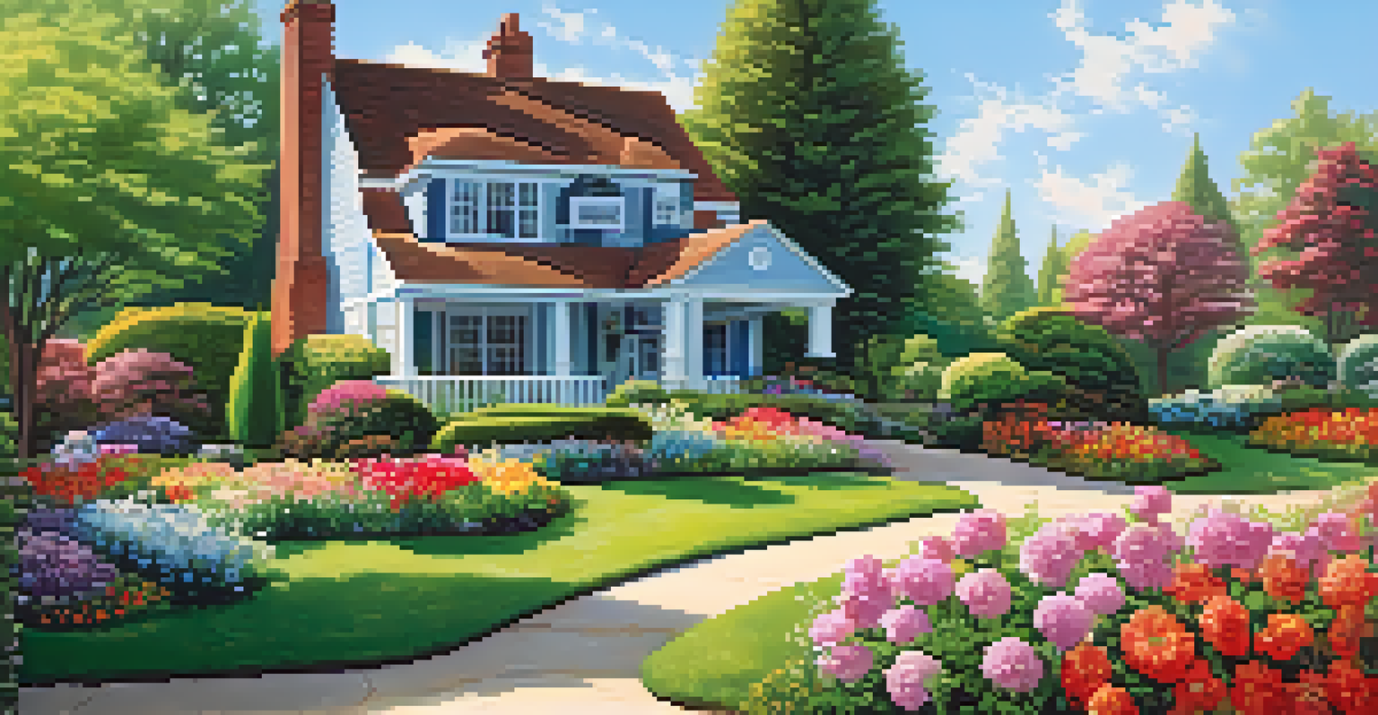 A bright and cheerful garden with manicured lawns and colorful flowers.