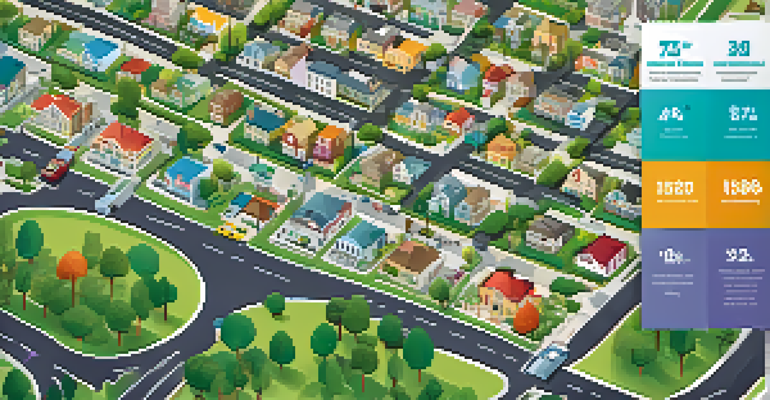 An infographic displaying average home prices and neighborhood amenities with colorful charts and clear data representation.