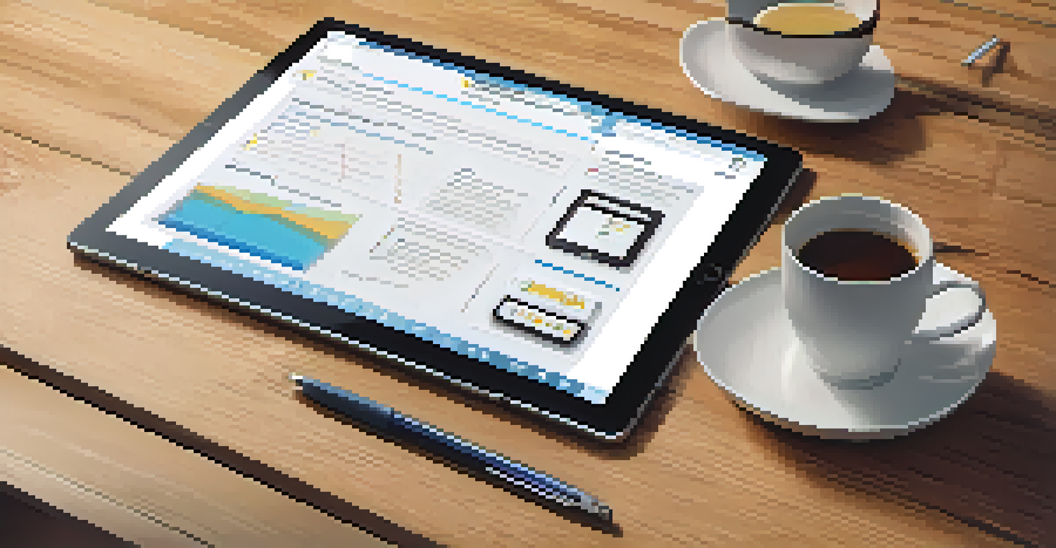 A digital tablet displaying a checklist of smart home devices and their update schedules on a wooden table.