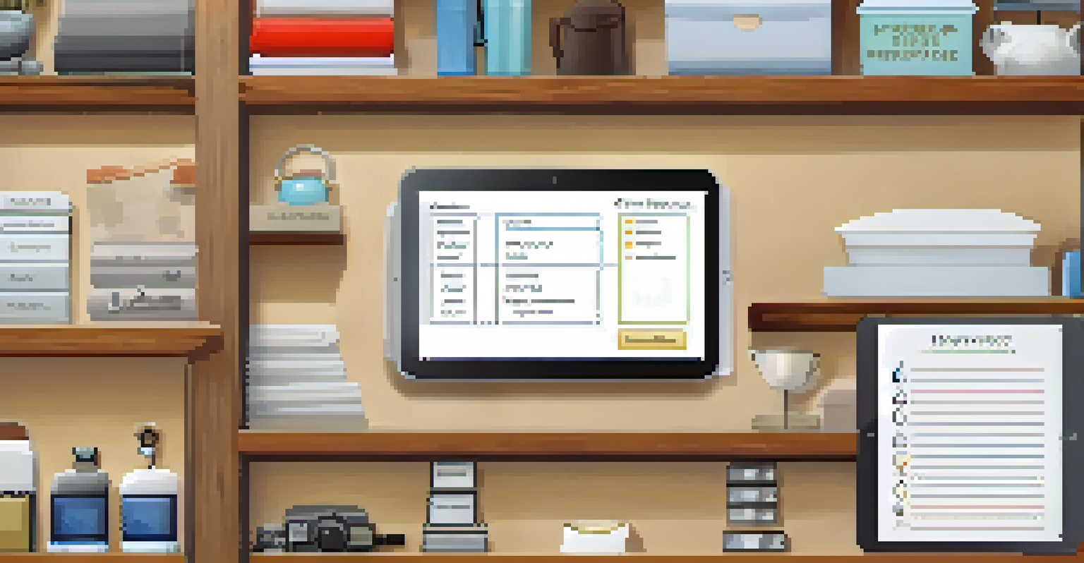 A digital home inventory checklist on a tablet, set against organized household items.
