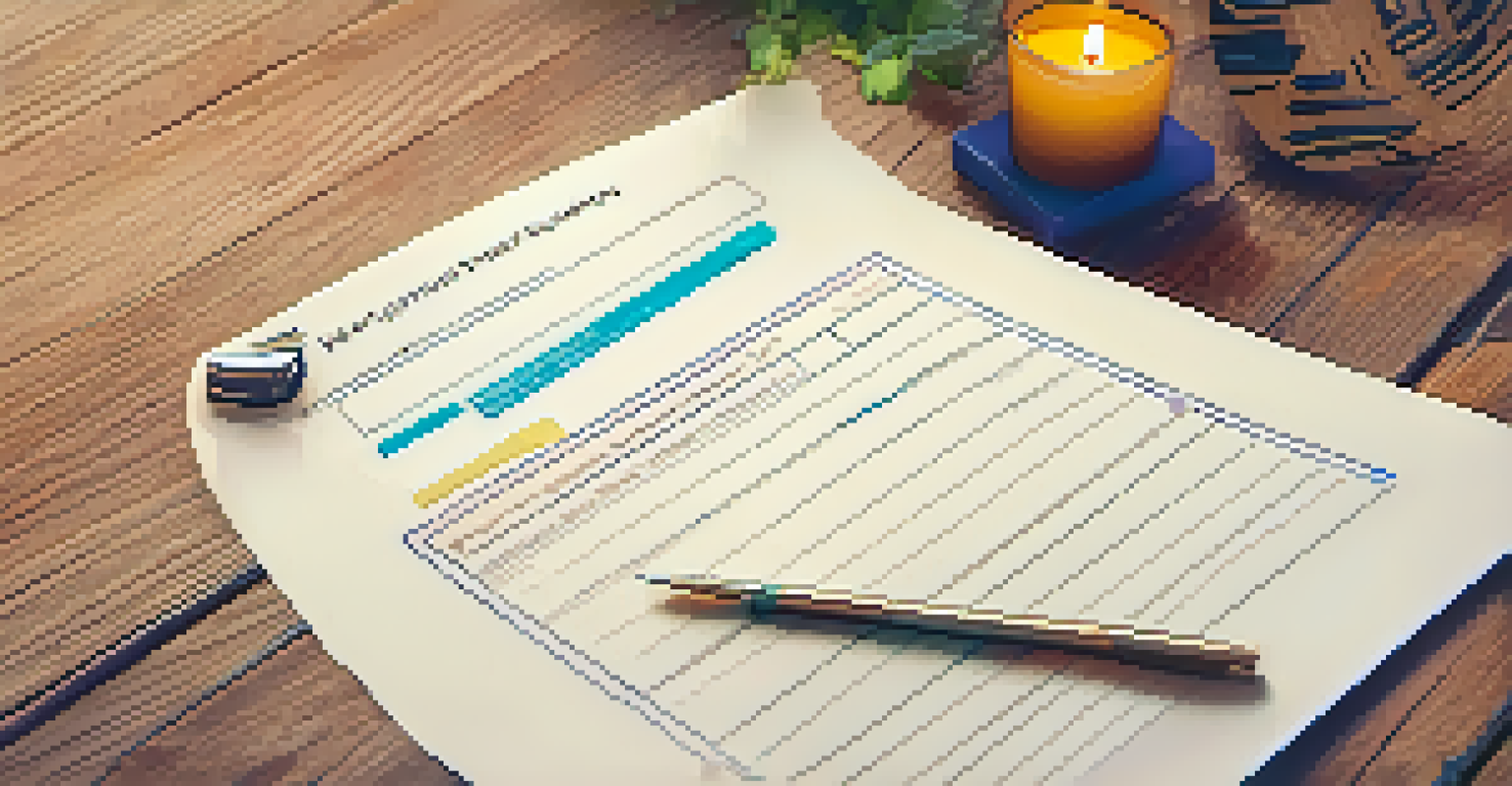 A close-up of a feedback survey form on a wooden table, with colorful pens and cozy decorative elements in the background.