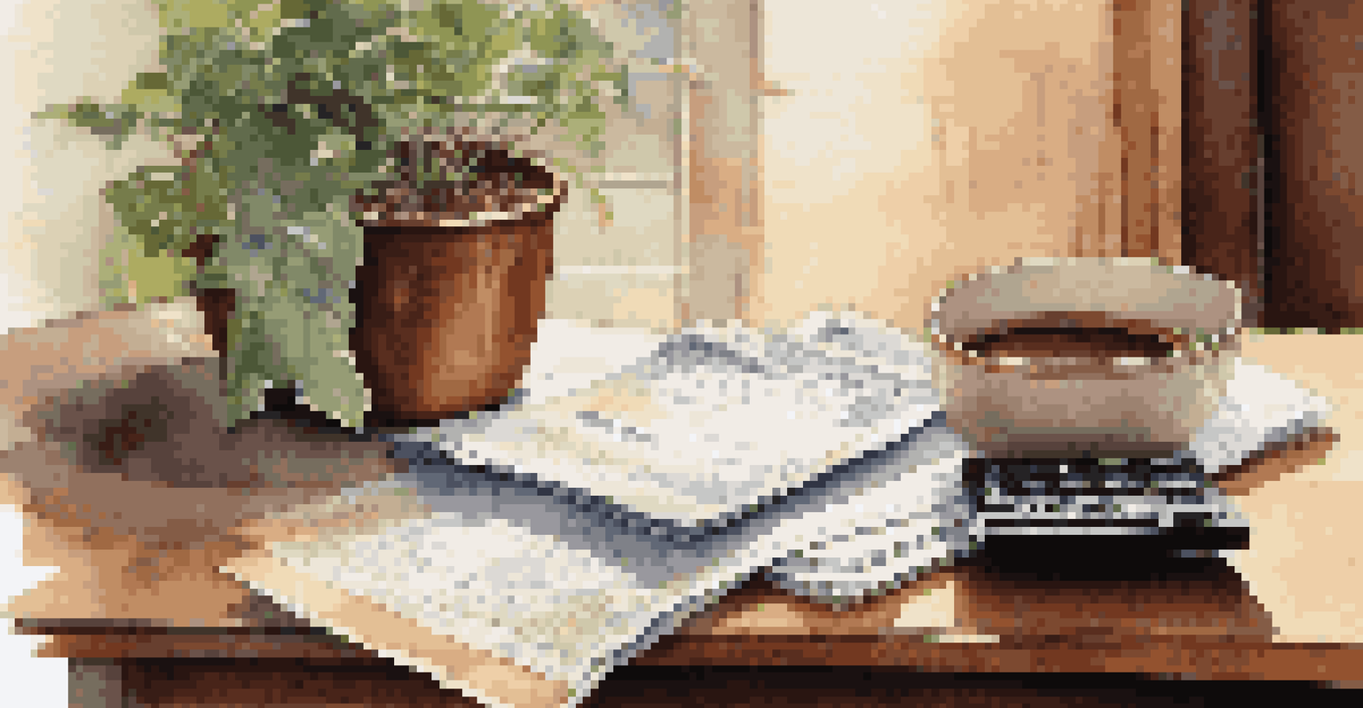 A close-up of a wooden table with financial documents, a calculator, and a cup of coffee.