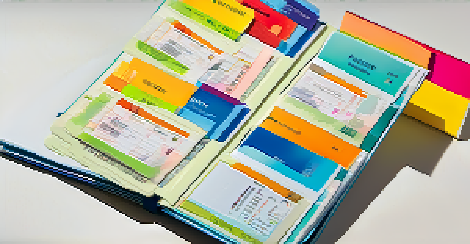 An open travel document folder displaying organized passports and tickets, with colorful dividers and sunlight filtering in.