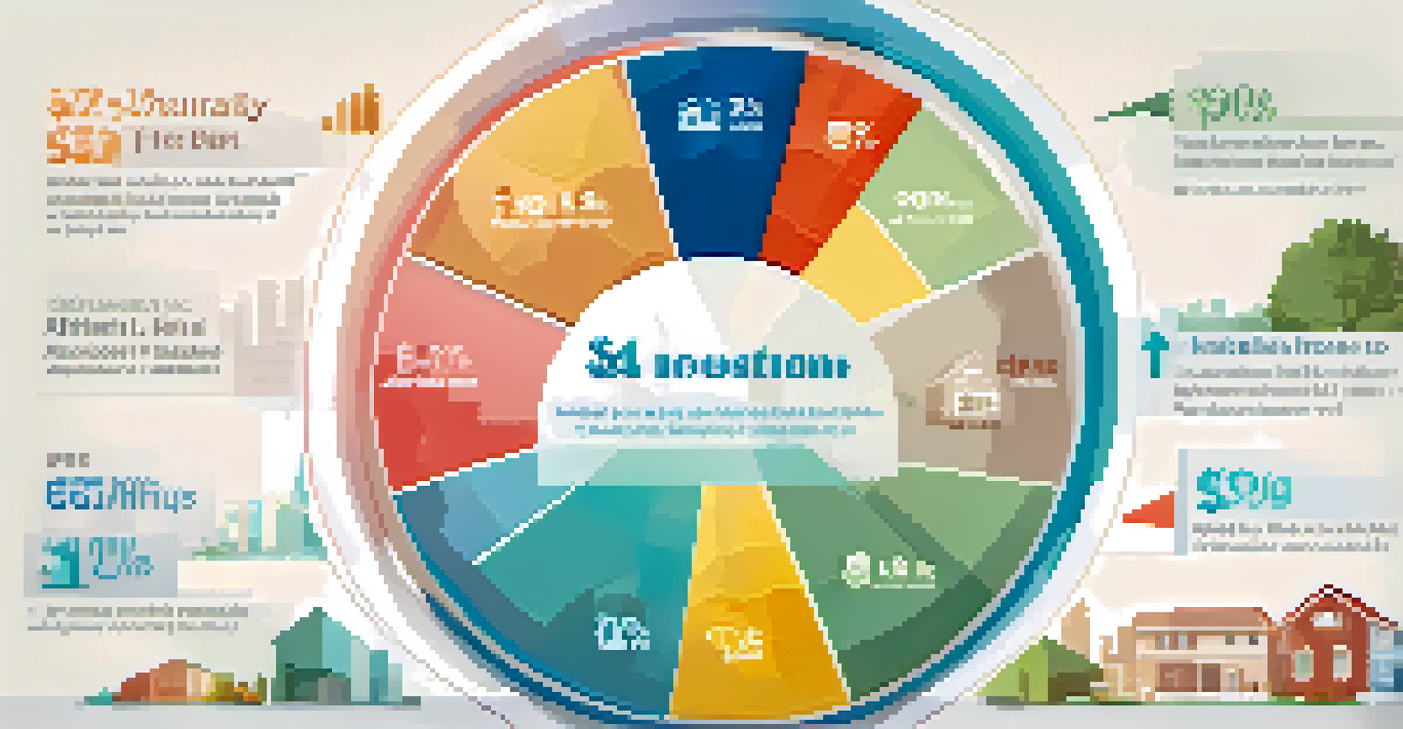 An infographic showing the ideal housing cost allocation compared to income, featuring charts and icons.