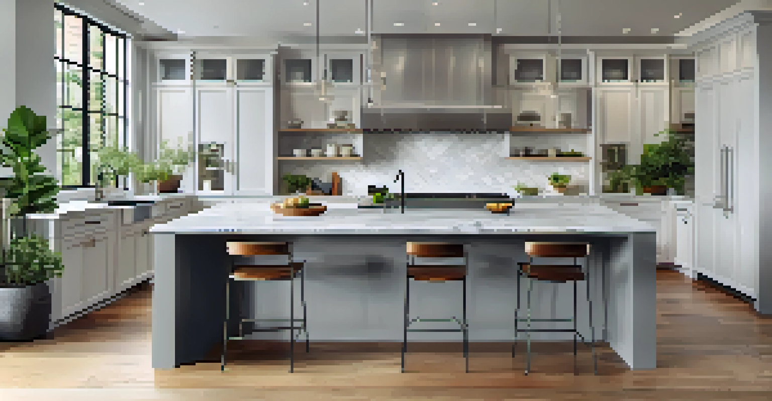 A bright and modern kitchen with stainless steel appliances, a marble island, and wooden cabinets illuminated by natural light.