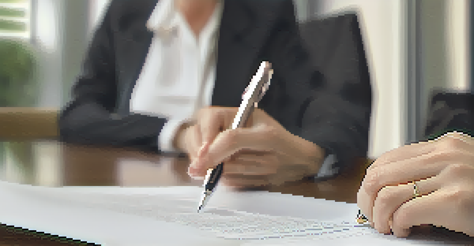 Close-up of a hand holding a pen over a real estate contract, symbolizing thoughtful decision-making in negotiations.