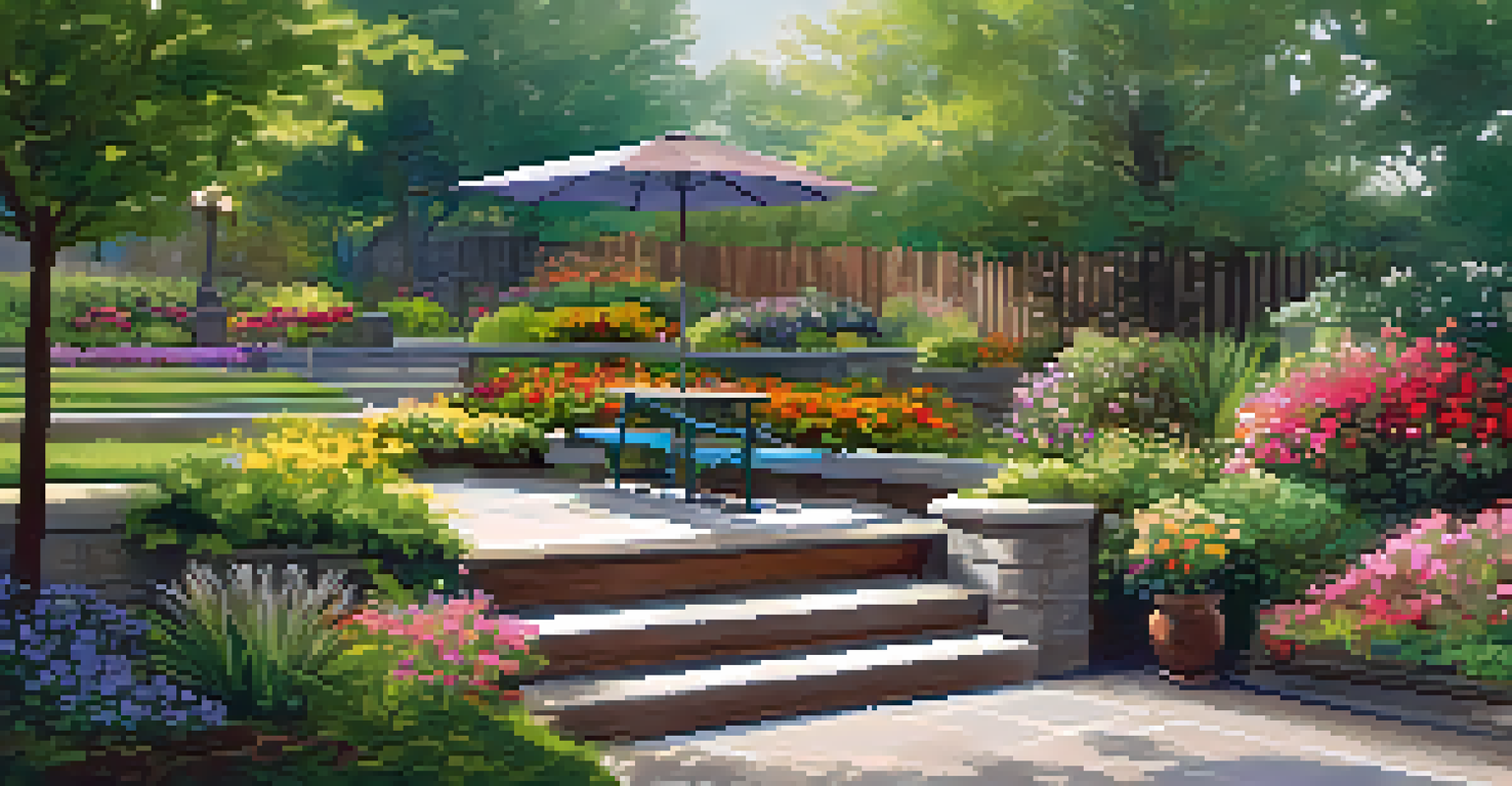 An accessible outdoor garden with pathways and seating for seniors, filled with colorful flowers and greenery.