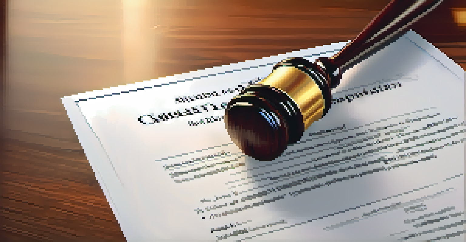 A close-up of a legal document and a gavel on a wooden desk, representing legal compliance in real estate.