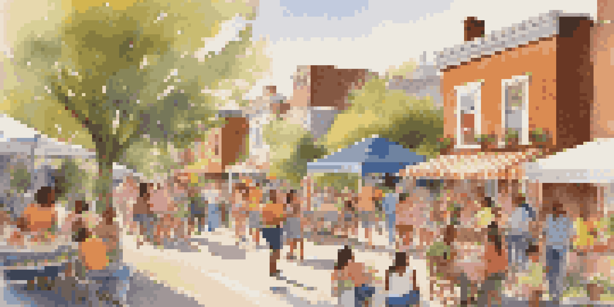 A lively block party with families enjoying food and games, creating a sense of community.
