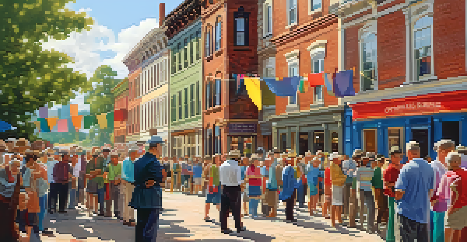 Residents discussing preservation efforts in front of a historic building.