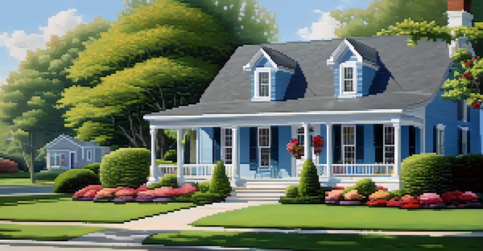 A charming house with fresh paint, landscaping, and a welcoming porch, set against a blue sky.
