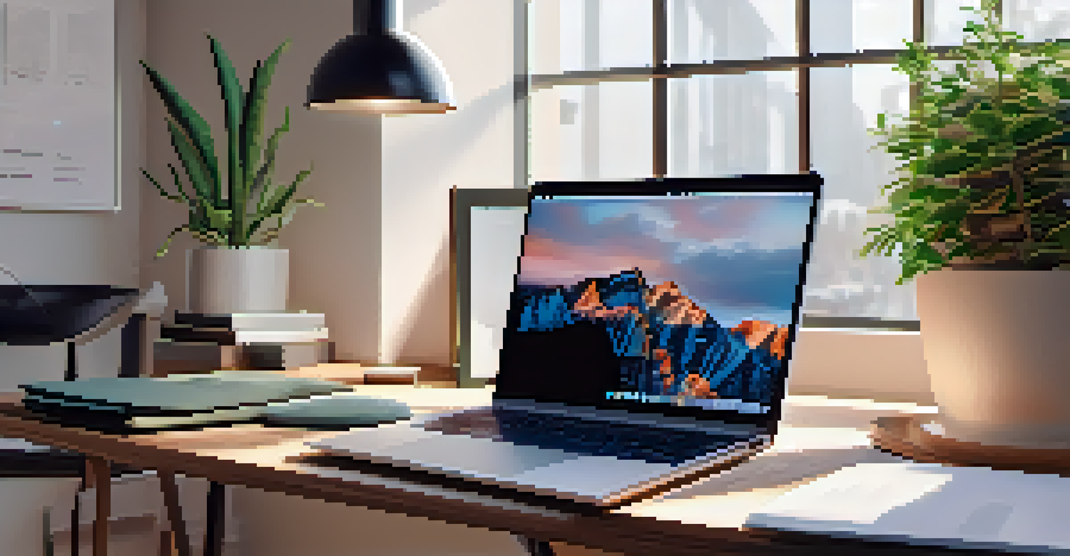 A modern workspace with a laptop displaying a rental agreement and a plant in the background.