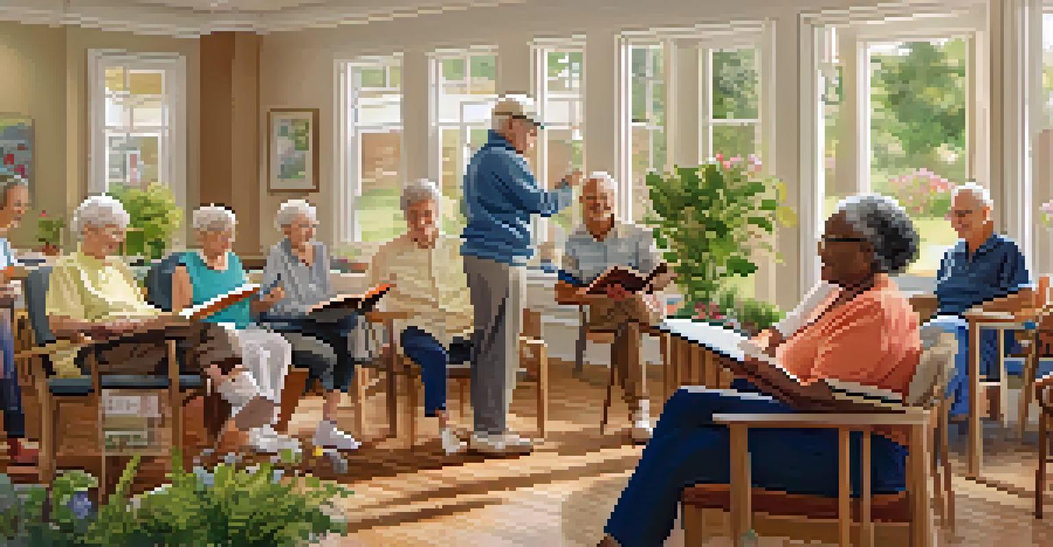 Seniors in an assisted living facility participating in various activities.