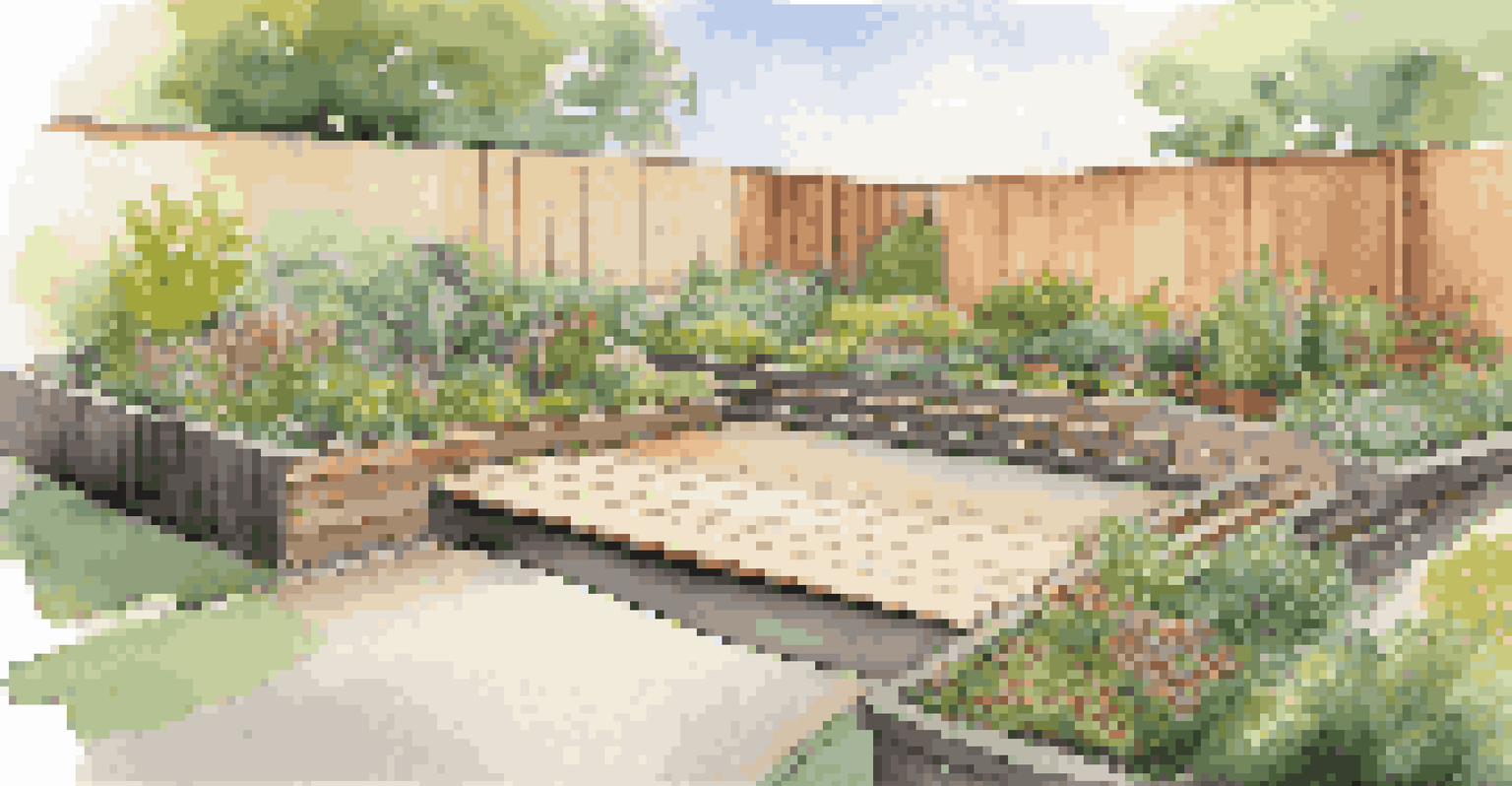 A gentle ramp leading to a garden bed, surrounded by greenery, designed for accessibility with supportive handrails.