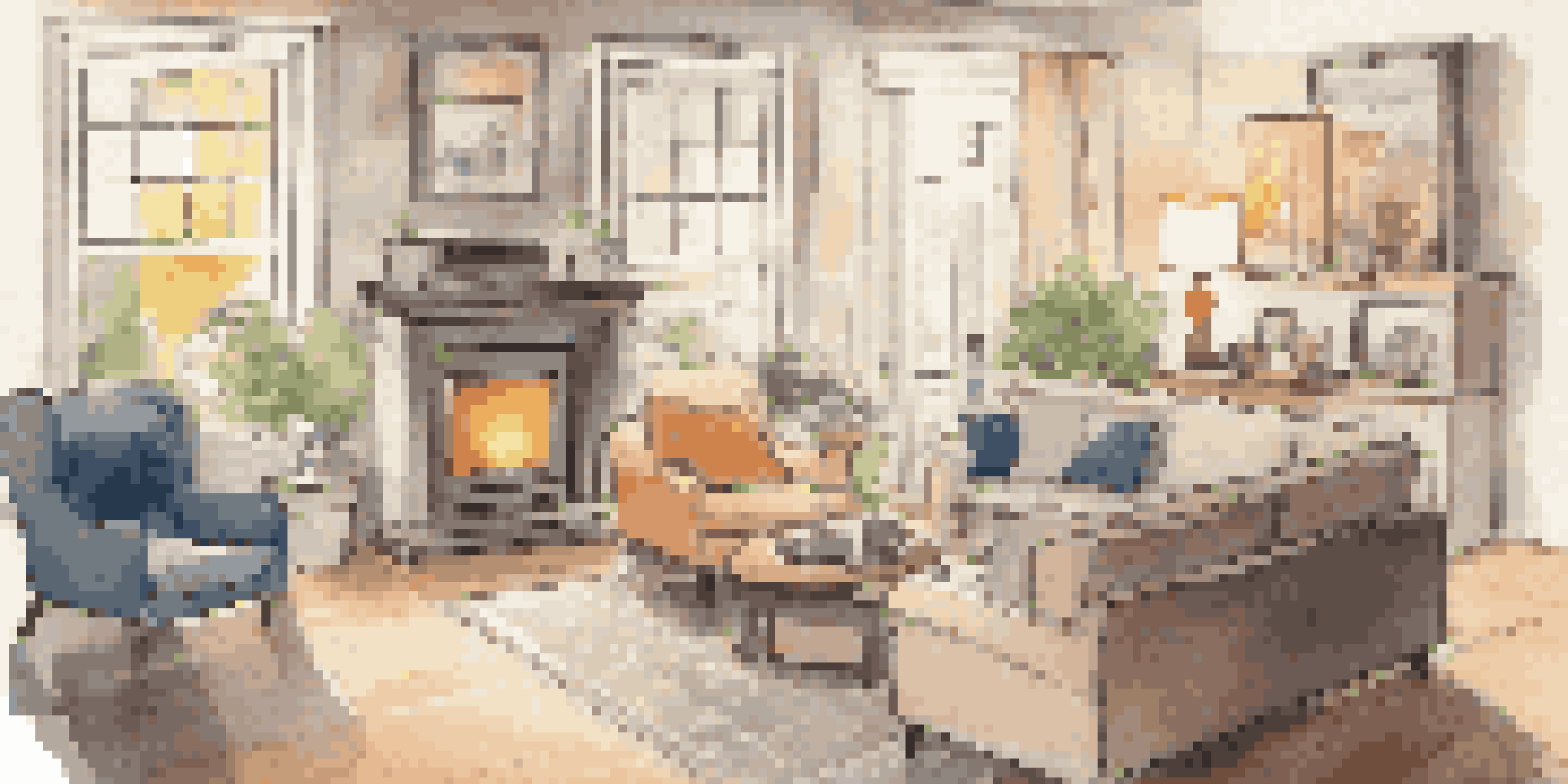 A modern living room with a smartphone showing a home security app and a live video feed from a door camera.
