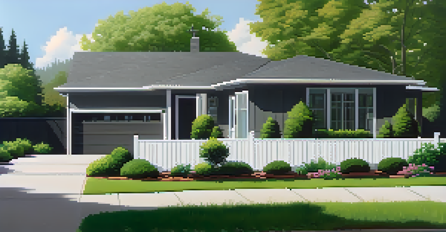 A modern home with a gray vinyl fence and a well-kept backyard, bathed in bright sunlight.