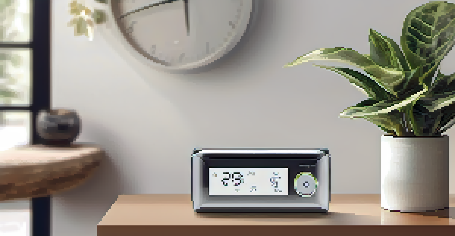 A modern smart thermostat showing an energy-efficient setting in a beautifully decorated room.