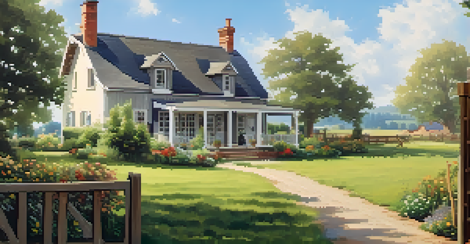 A rural home with a garden, wooden fence, and energy-efficient windows in a serene landscape.