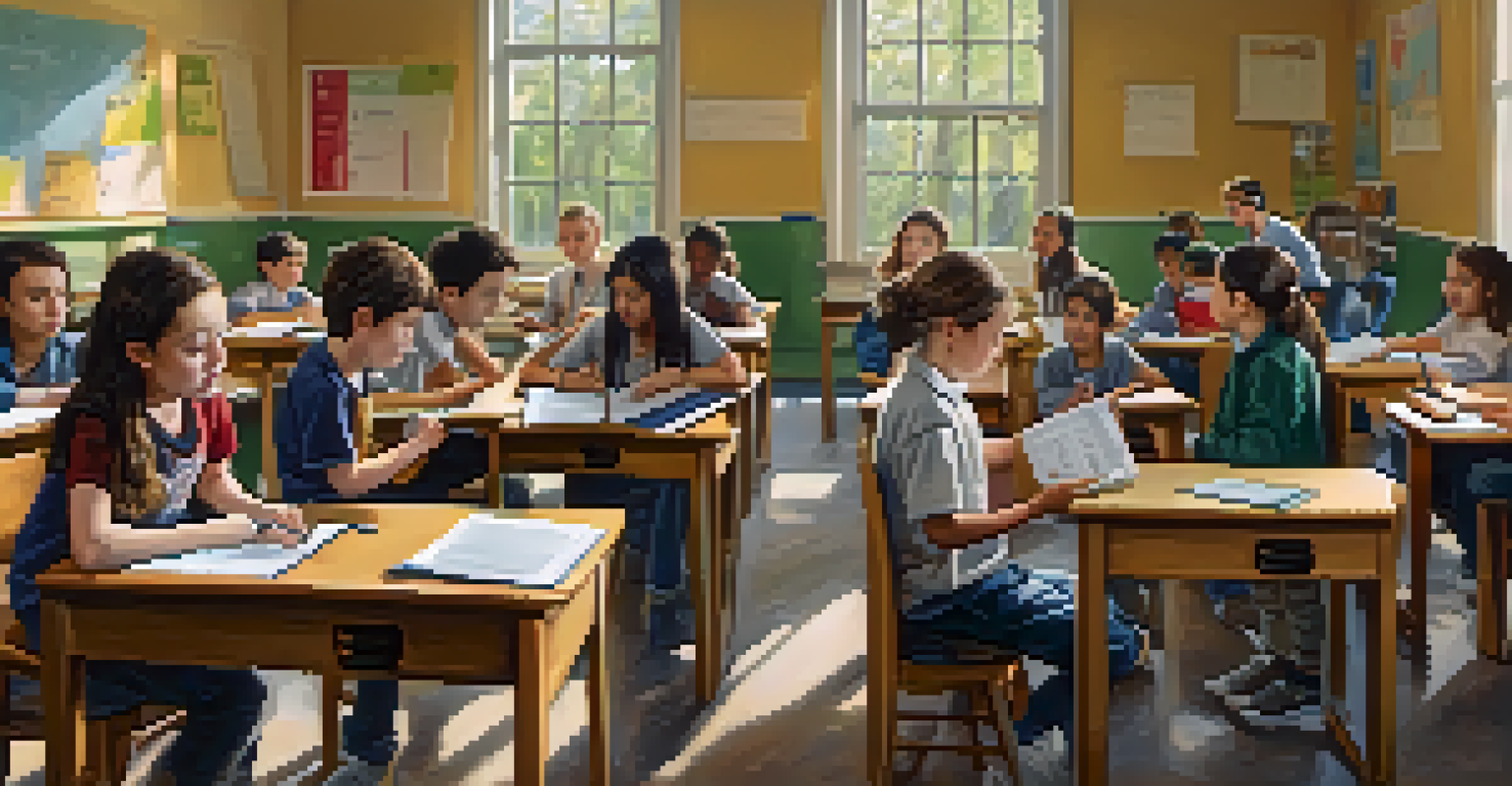 A diverse classroom filled with students engaged in learning, showcasing modern educational resources and a positive learning environment.