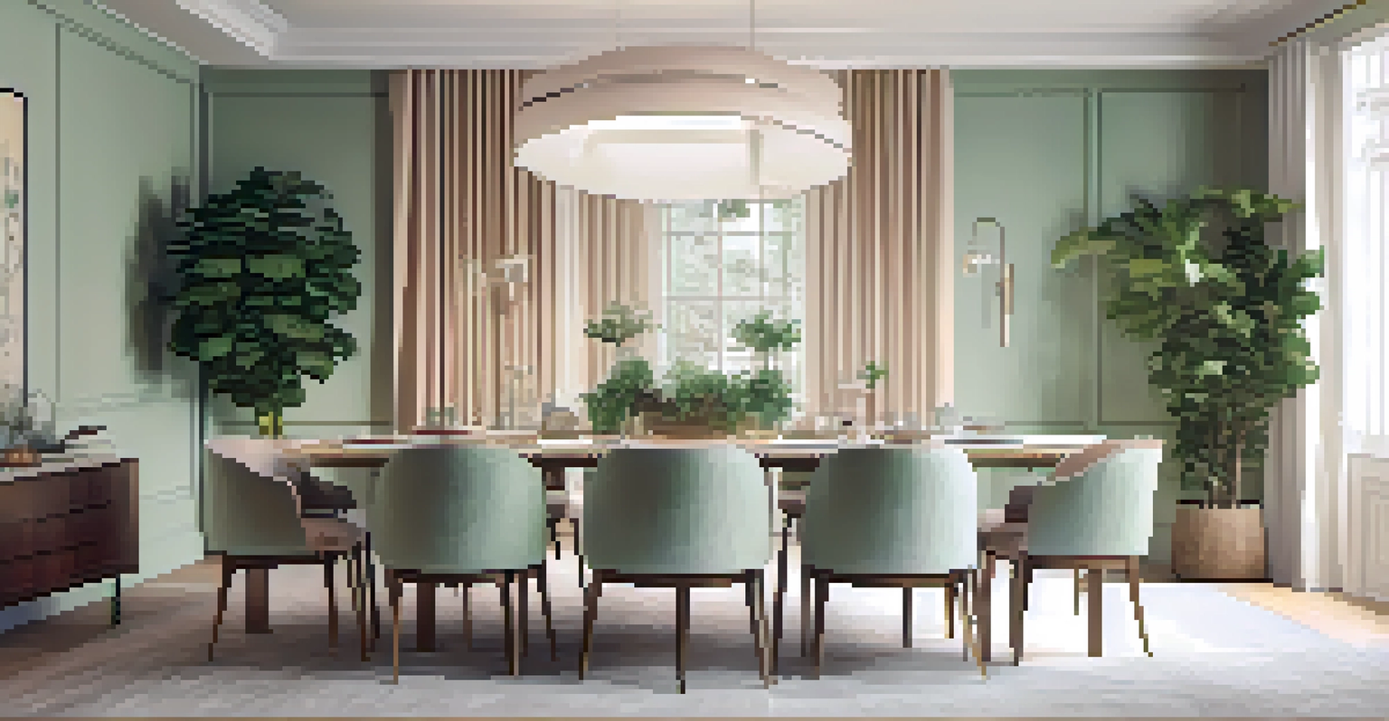 A spacious dining area with a foldable table and chairs, decorated in pastel colors and illuminated by natural light.