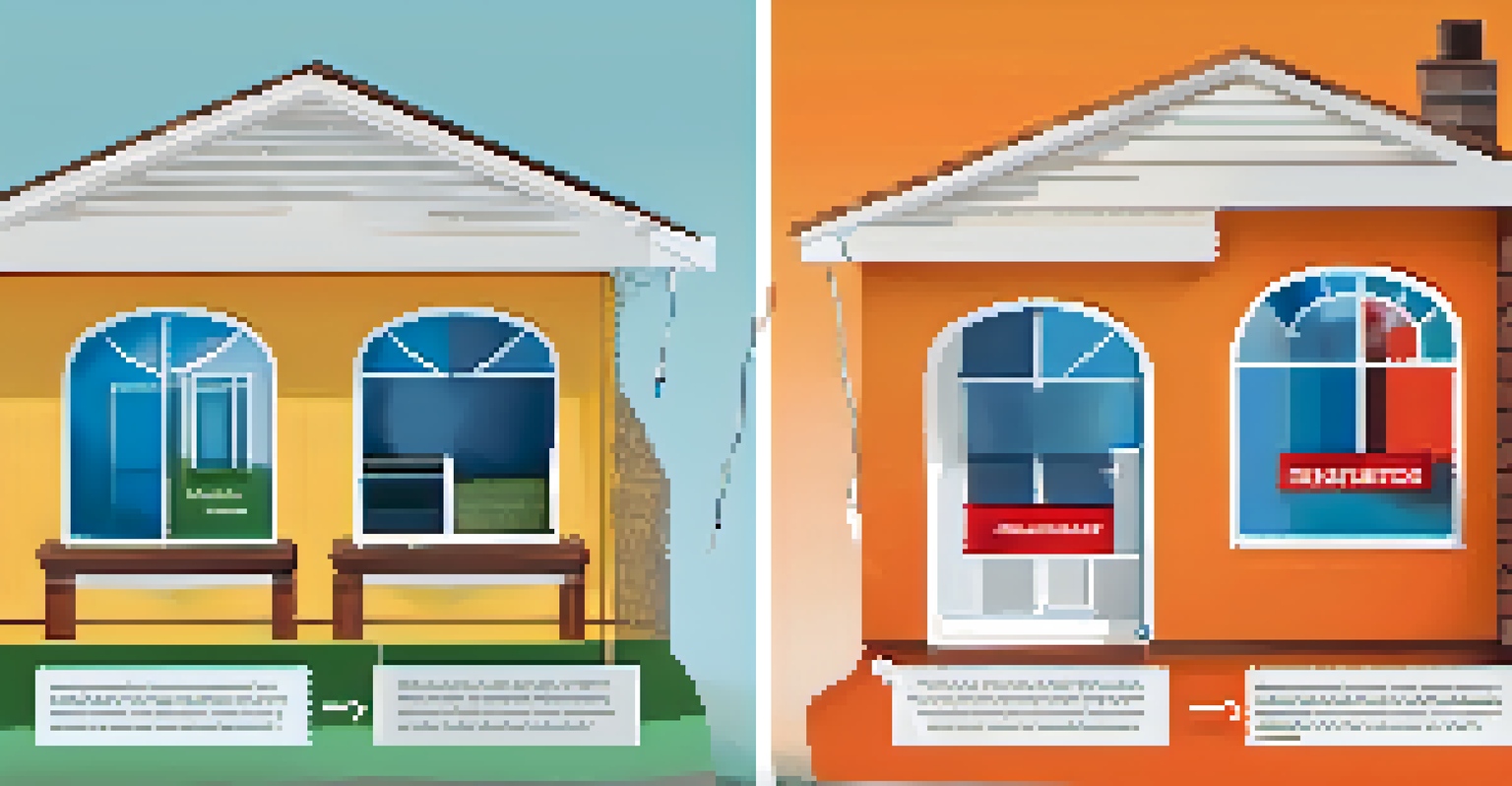 An infographic contrasting homeowners insurance and home warranties, featuring icons of disasters and home systems.