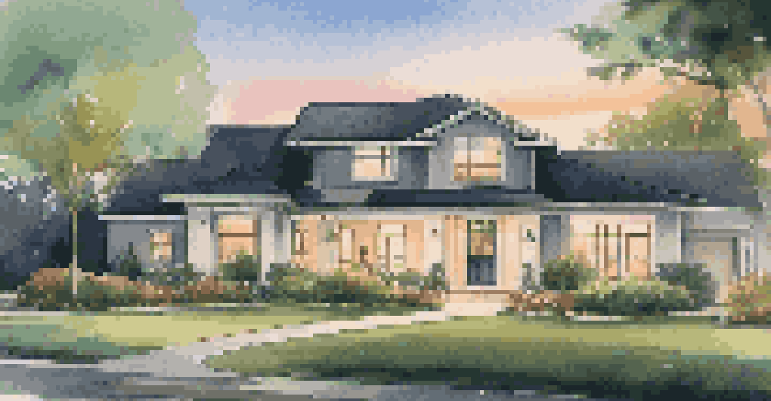 A stylish home with smart security features and soft outdoor lighting surrounded by a beautiful garden.