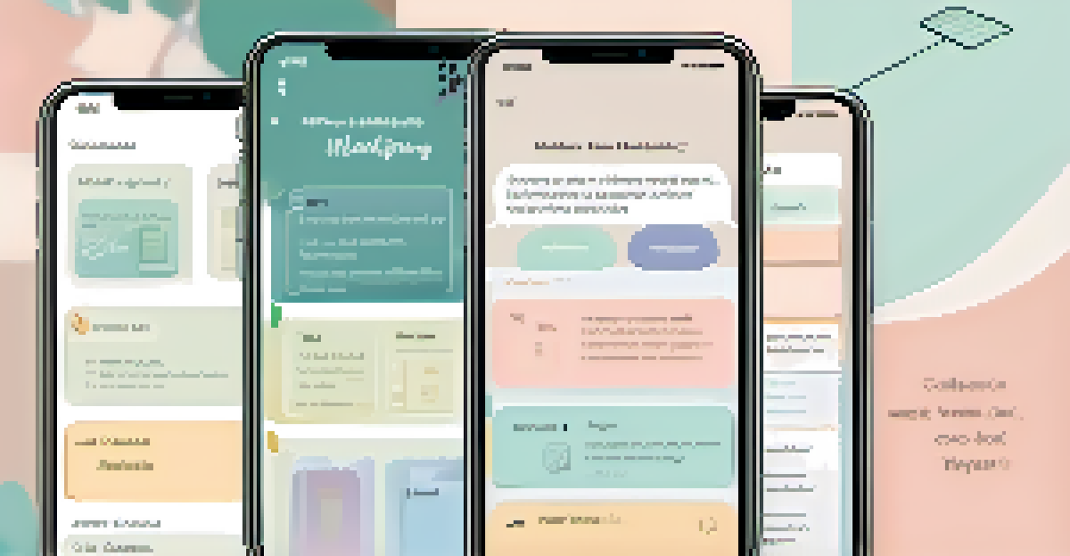 A smartphone displaying a decluttering app with categories and checklists on a pastel background.
