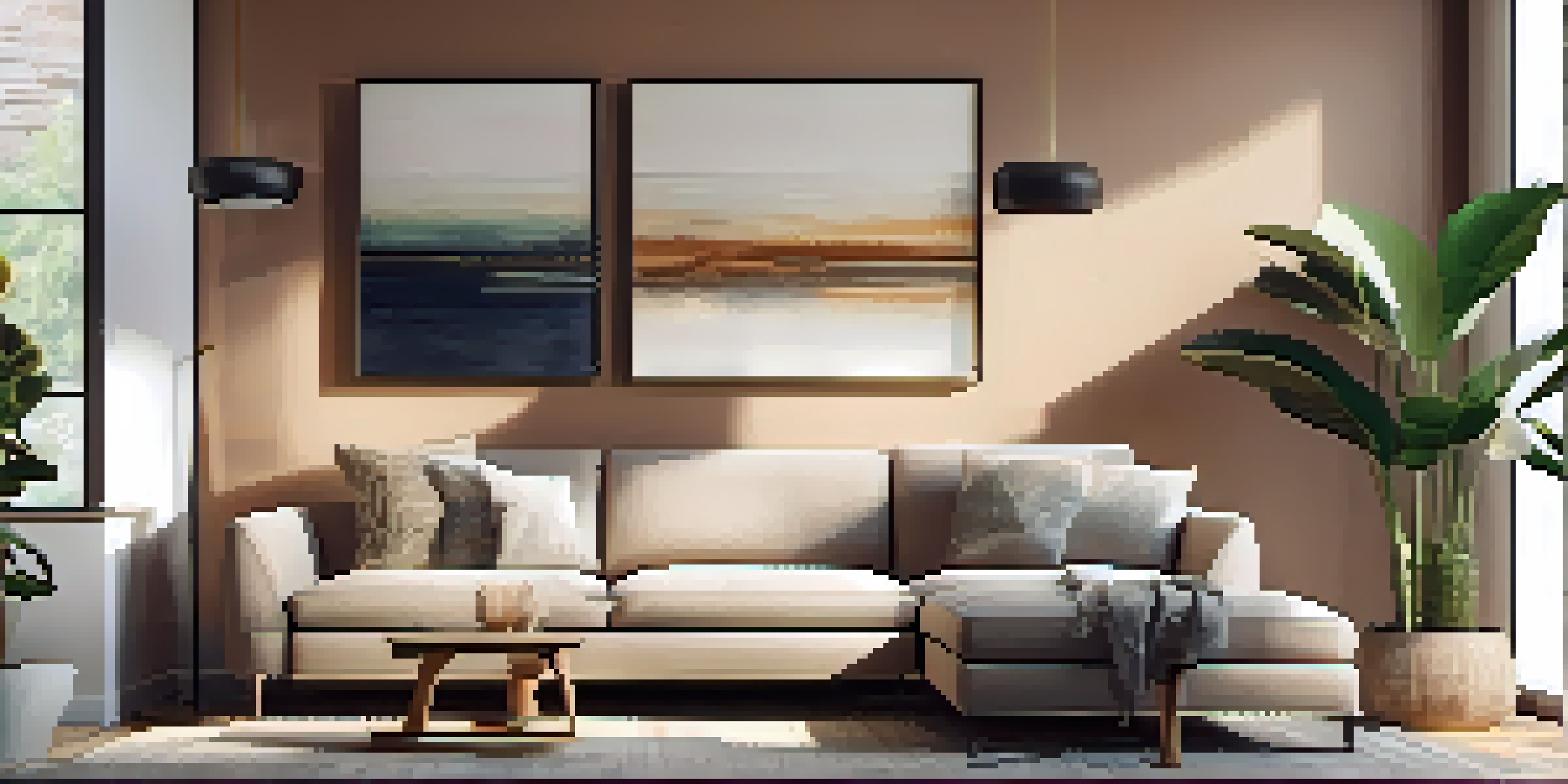 A living room with a textured accent wall, rustic furniture, and natural light creating a cozy atmosphere.