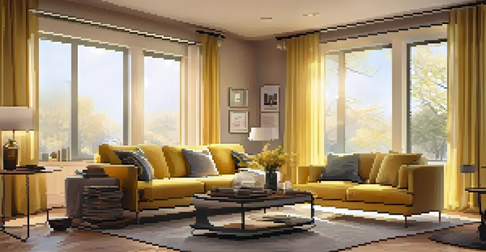 A warm and inviting living room with a smart thermostat, comfortable furniture, and soft lighting.