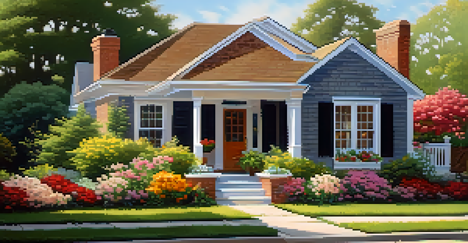 A charming house with a newly renovated facade, colorful gardens, and a welcoming front porch, basking in warm afternoon sunlight.