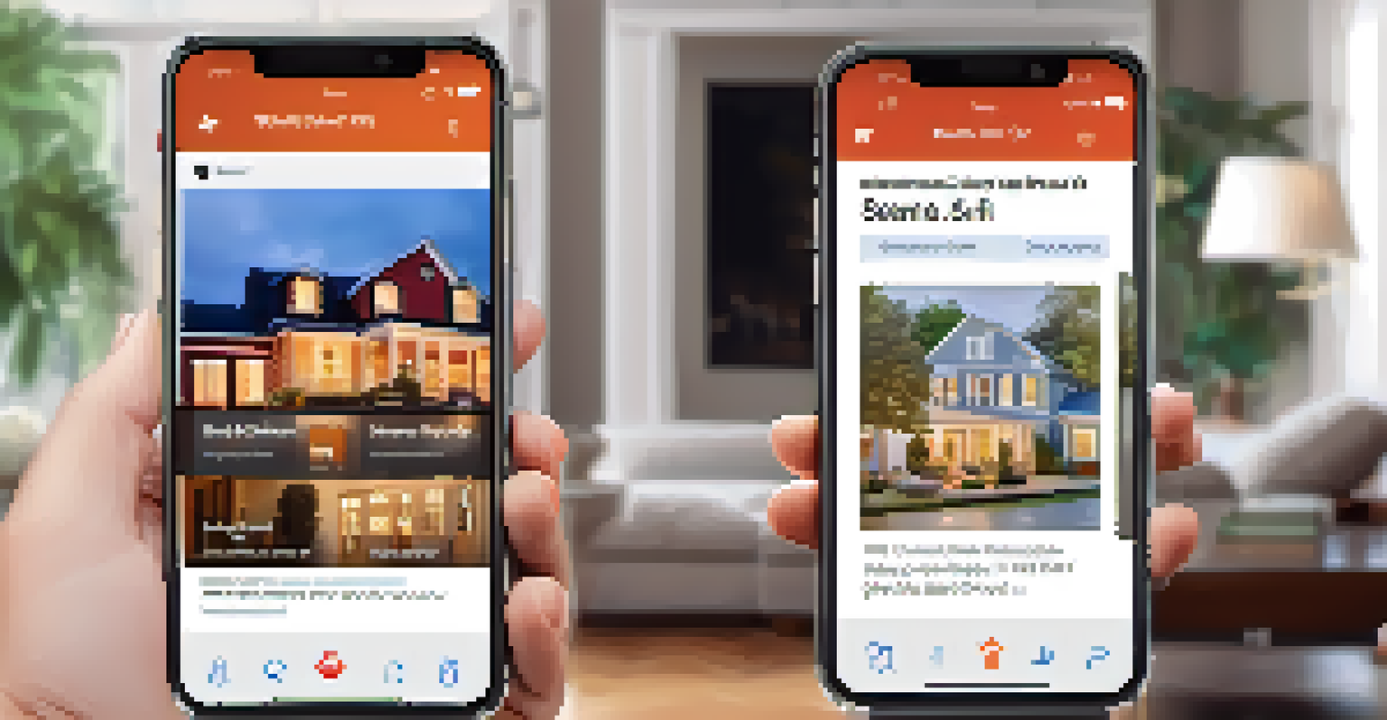 Smartphone showing a real estate website with property listings.