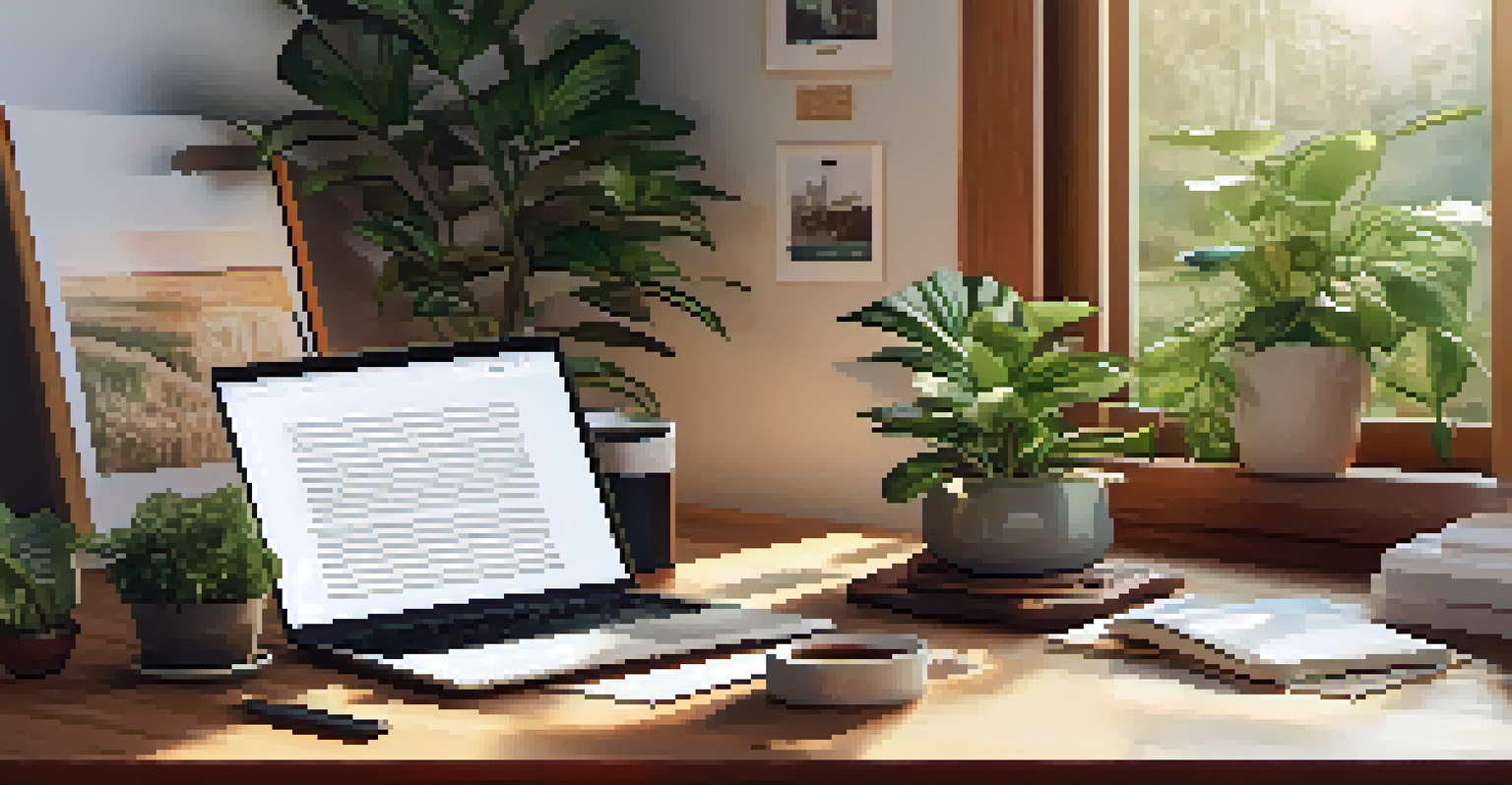 A cozy home office with a laptop displaying CRM software, surrounded by notes, coffee, and house plants, illuminated by sunlight.