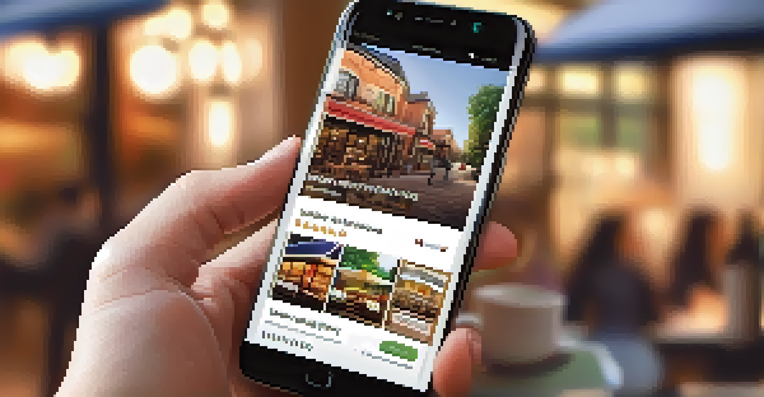 A close-up of a smartphone showing a real estate app in a coffee shop.