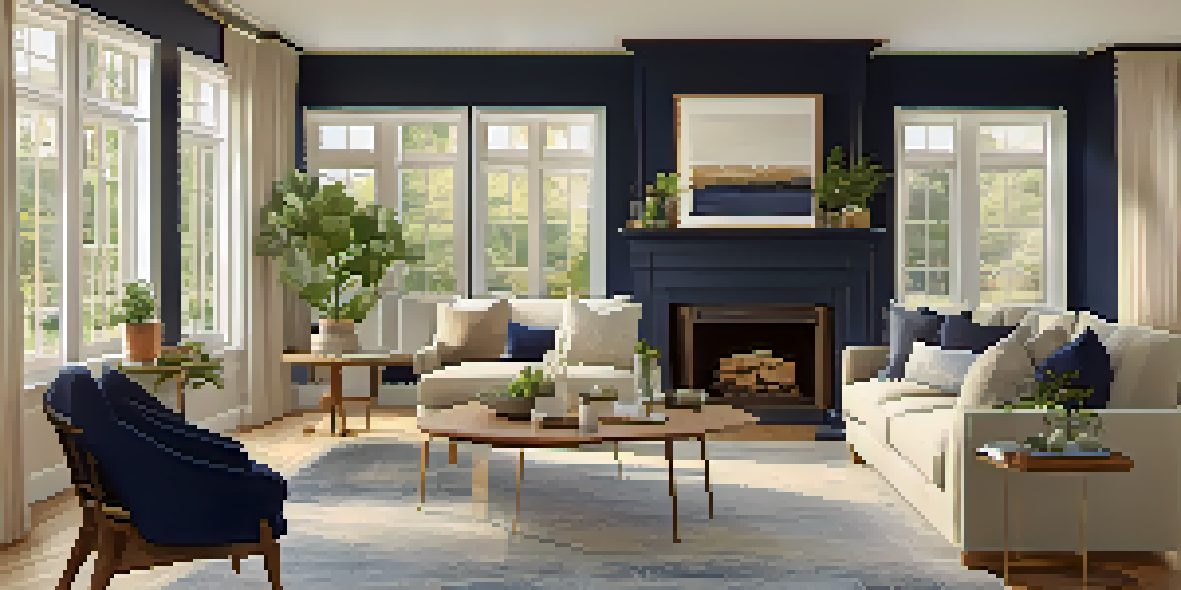 An open-concept living room and dining area with natural light, neutral colors, and plants, showcasing seamless flow between spaces.