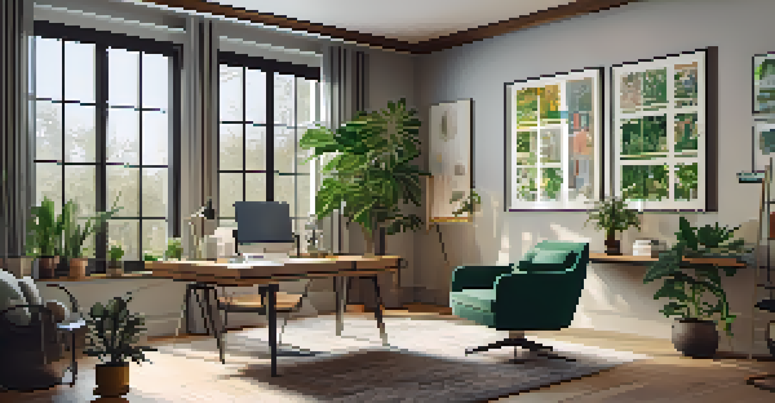 A bright and inviting home office space with plants and modern decor.