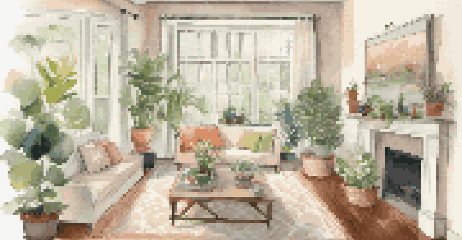 A bright and inviting living room set for an open house, with refreshments and a 'For Sale' sign.