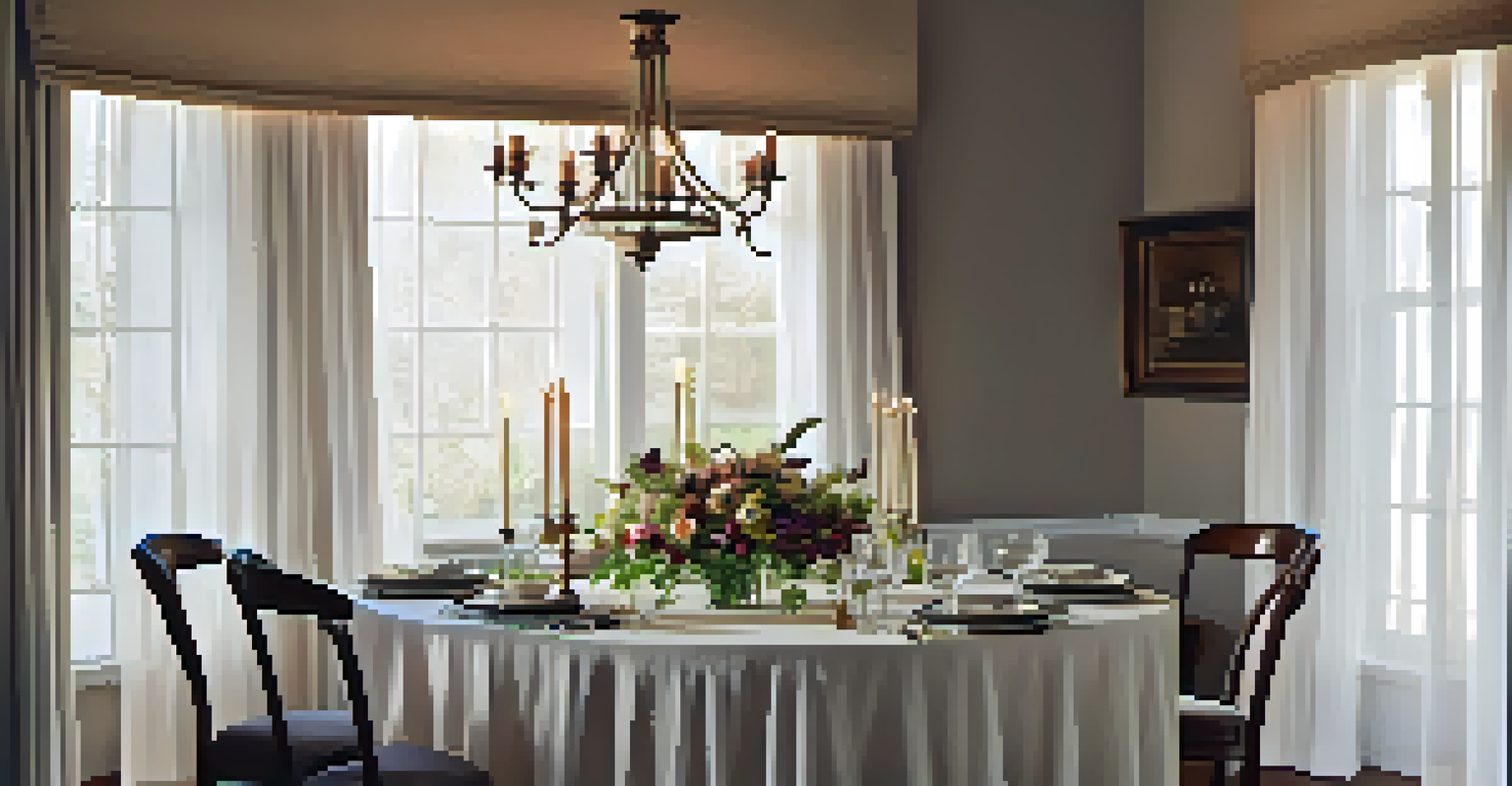 An inviting dining space with a rustic wooden table, organic cotton tablecloth, and velvet upholstered chairs.