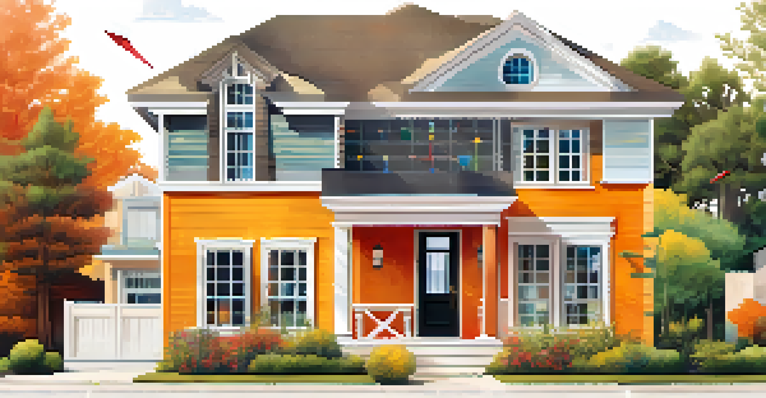 An infographic illustrating a chain of title with icons of property owners and a central house, showing ownership transfers.