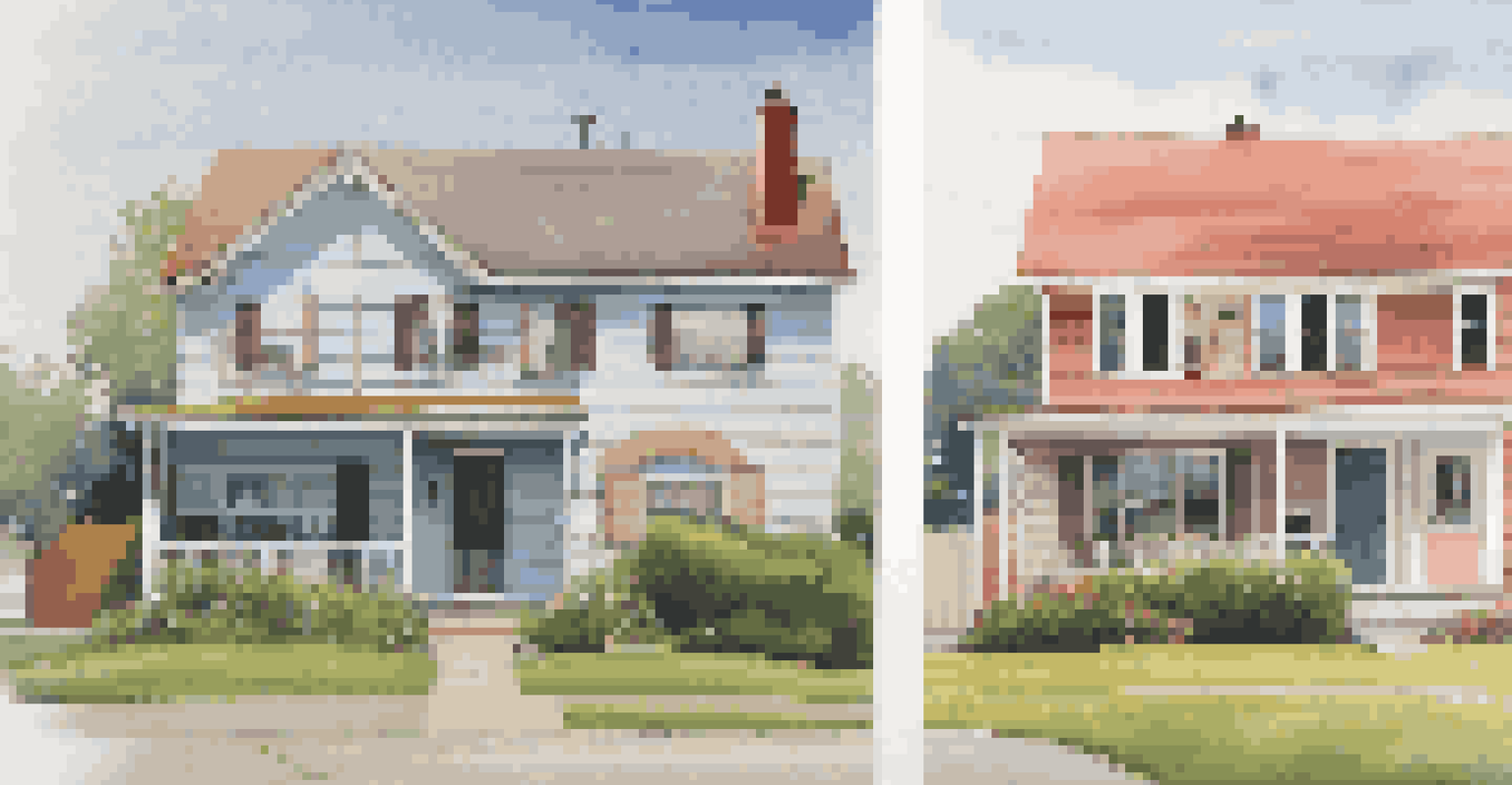 A split image of a house before and after inspection, showing issues on one side and a beautifully maintained home on the other.