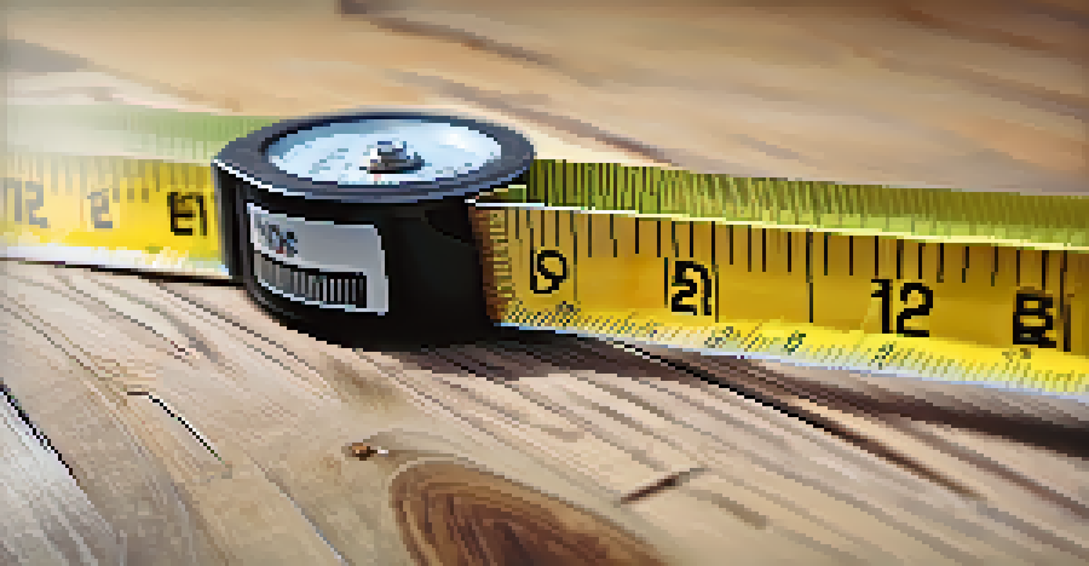 A close-up of a tape measure measuring a wooden plank during a renovation.
