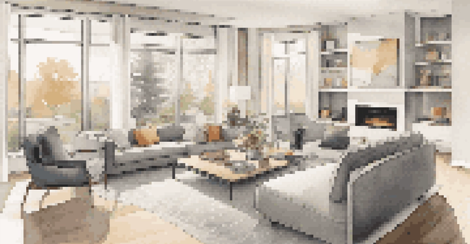 A contemporary living room showcasing various smart home devices, highlighted by natural lighting and a warm color scheme.