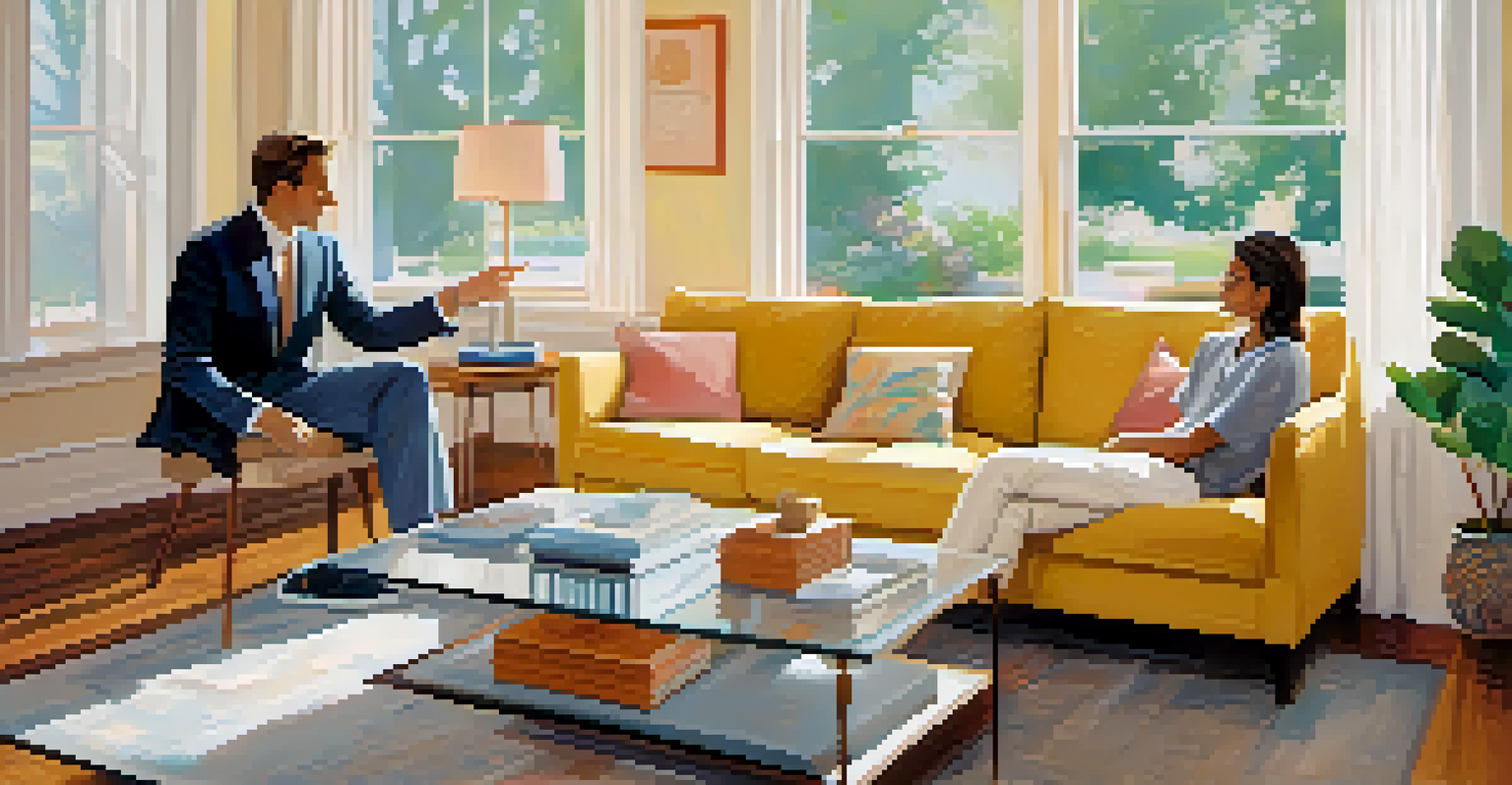 A friendly negotiation between a homebuyer and a seller in a bright living room, with warm decor and natural light.