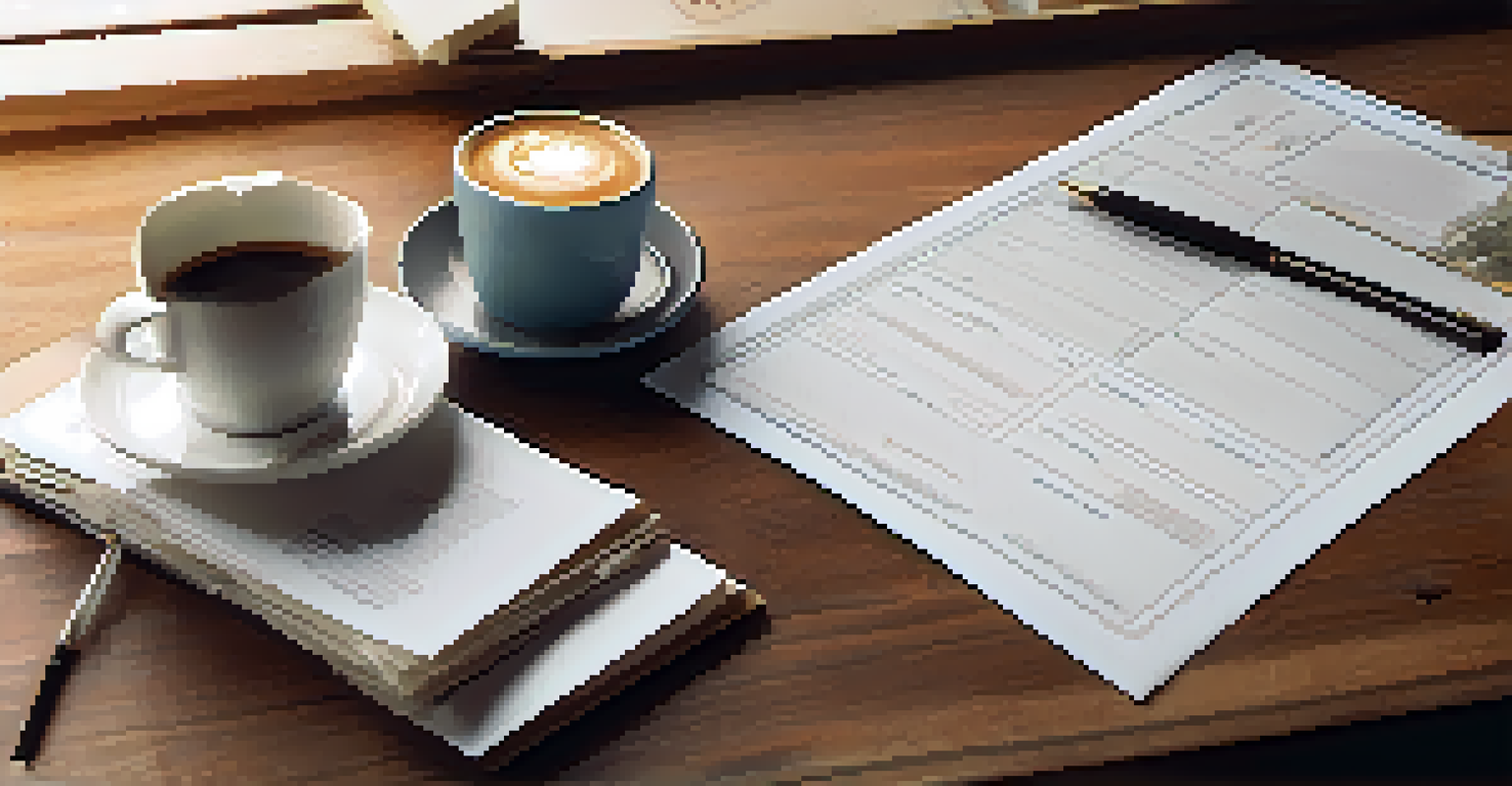 A close-up of a zoning variance application form on a wooden desk, with supporting documents and a cup of coffee in a well-lit setting.