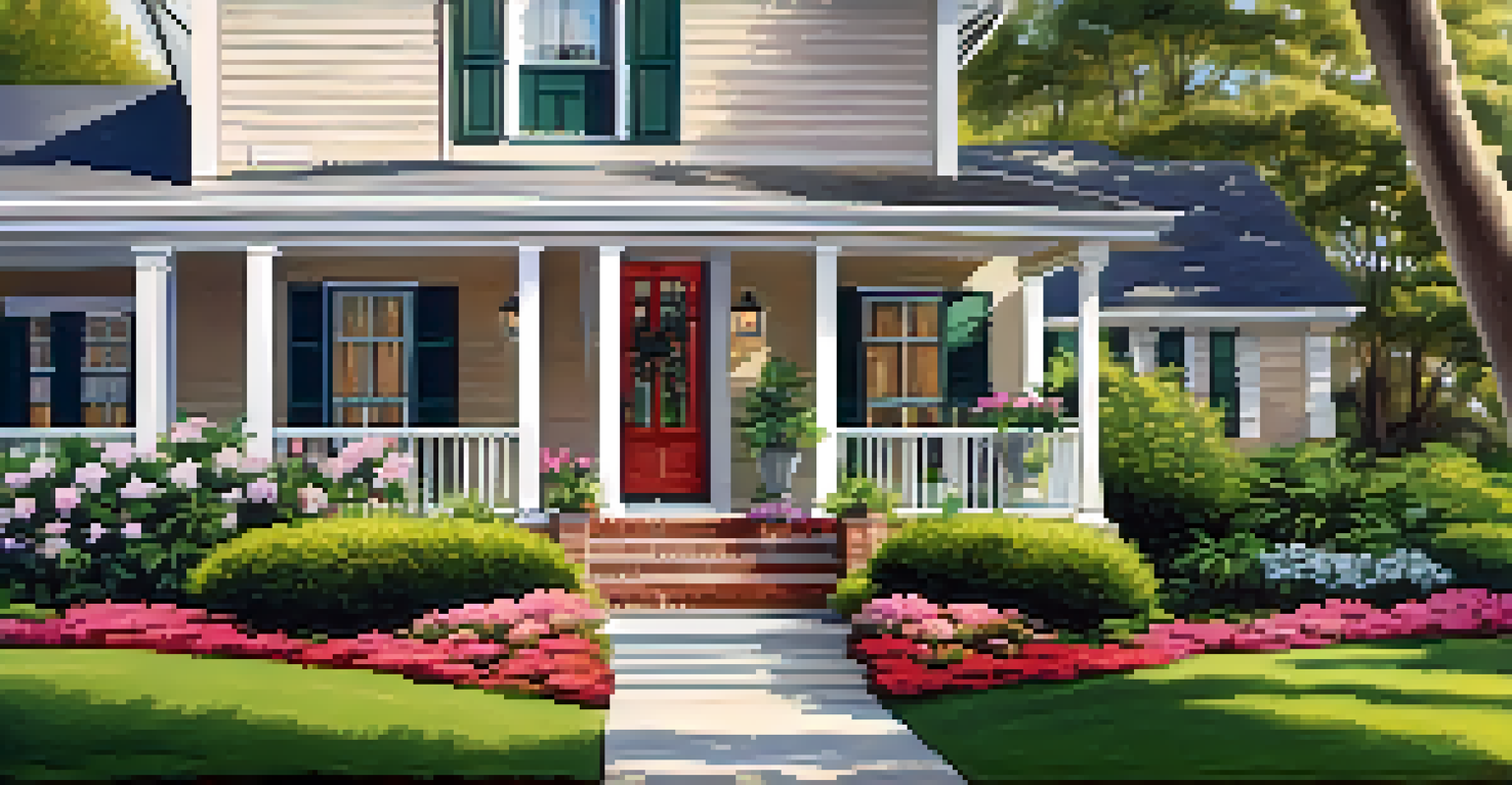 A charming home with a manicured lawn, vibrant flowers, and a welcoming front porch.