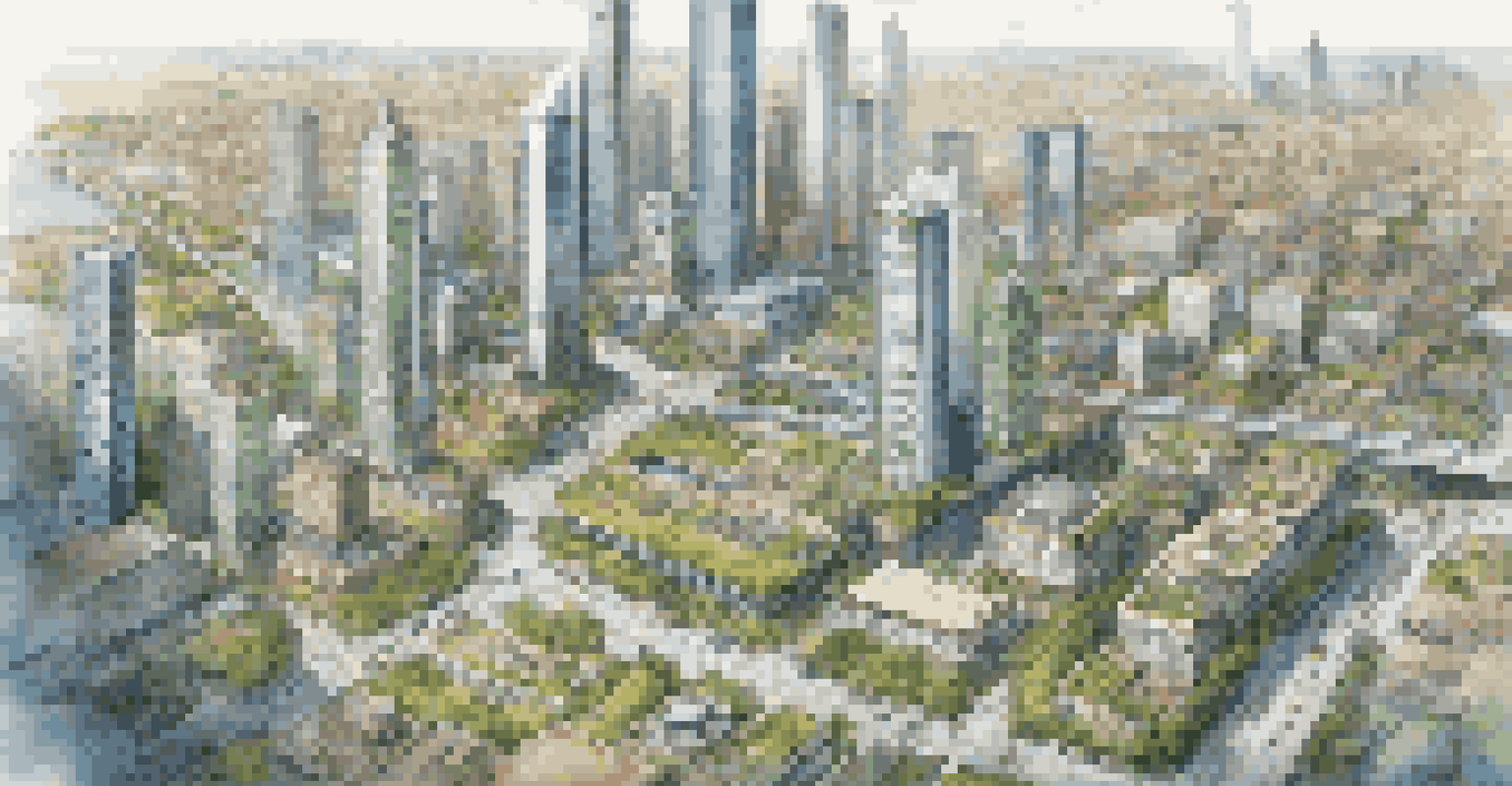 An aerial perspective of a smart city showcasing technology and green features, with bustling streets and eco-friendly buildings.