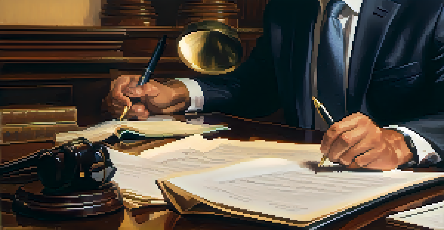 A real estate attorney carefully reviewing a closing statement, highlighting various fees with a pen.