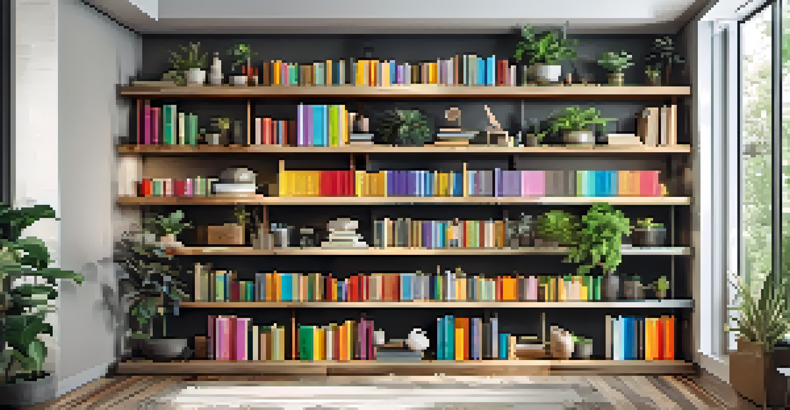 A rustic bookshelf made from reclaimed wood filled with books and decorative items, surrounded by indoor plants.