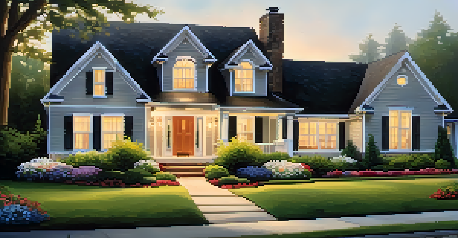 A beautifully maintained home exterior with clean siding, vibrant landscaping, and clear outdoor lighting, showcasing a welcoming atmosphere.