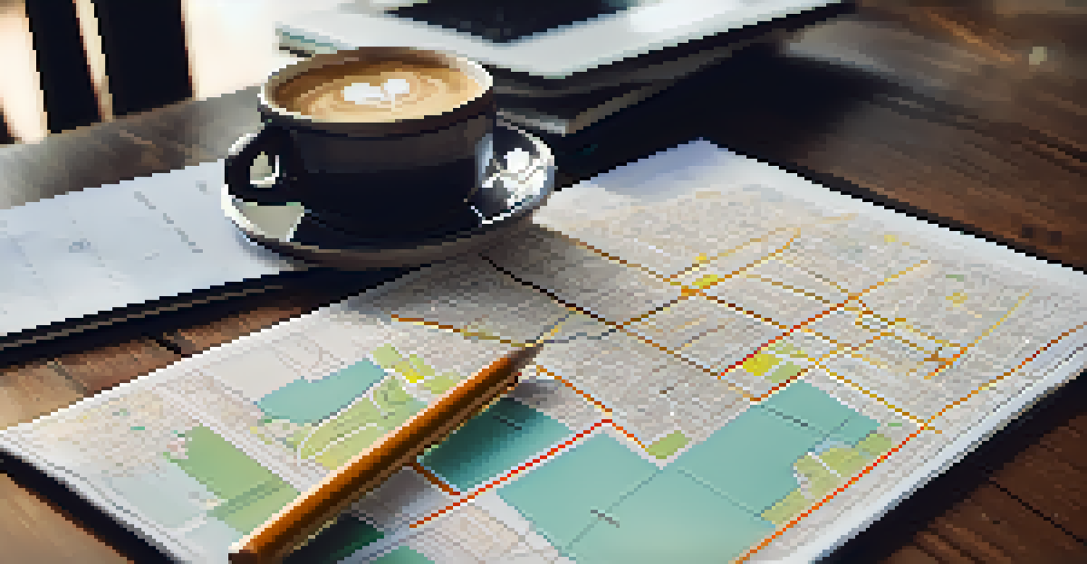 A close-up of a zoning application being reviewed by a developer, with a laptop displaying zoning maps and a coffee cup nearby.
